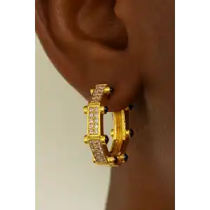 Altın Renk Taş Detaylı YSX Küpe (Çift)