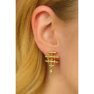 Altın Renk Taş Detaylı YSX  Küpe (Çift)