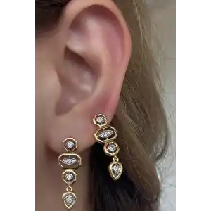 Altın Renk Taş Detaylı YSX Küpe (Çift)