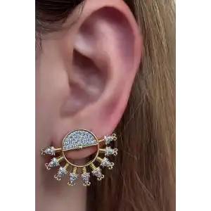 Altın Renk Taş Detaylı YSX Küpe (Çift)