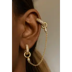 Altın Renk Taş Detaylı YSX Küpe (Çift)