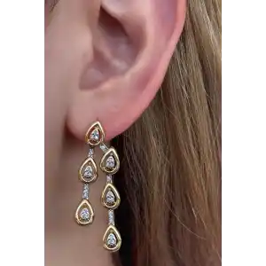 Altın Renk Taş Detaylı YSX Küpe (Çift)