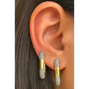 Altın Renk Taş Detaylı YSX Küpe Set (Çift)