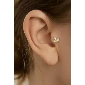 Altın Renk Taşlı Cerrahi Çelik Tragus/Kıkırdak Küpe/Piercing (Tek)