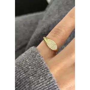 Altın Renk Taşlı Serçe Parmak Yüzük (Ayarlanabilir)