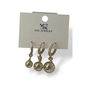 Altın Renk Top Detaylı VİP 3lü YSX Küpe Set
