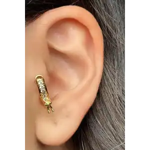 Altın Renk Topuklu Ayakkabı Figürlü Taş Detaylı Cerrahi Çelik Tragus/Kıkırdak Küpe/Piercing (Tek)