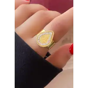 Altın Renk Tuğra Figürlü Ayarlanabilir Çelik Yüzük