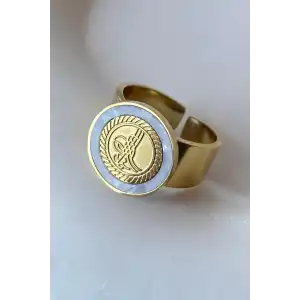 Altın Renk Tuğra Figürlü Ayarlanabilir Çelik Yüzük