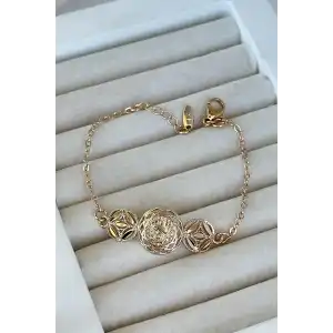 Altın Renk Tuğra Figürlü Çelik Xupıng VİP Bileklik