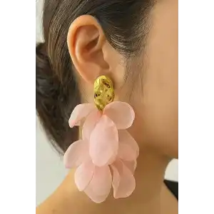 Altın Renk Tül Detaylı Küpe Küpe (Çift)