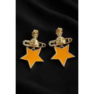 Altın Renk Turuncu Yıldız Figürlü 14K Altın Kaplama TX Küpe (Çift)