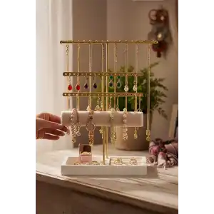 Altın Renk Üç Katlı Saat/Bileklik Takı Standı