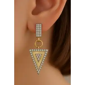 Altın Renk Üçgen Figürlü 14K Altın Kaplama TX Küpe (Çift)