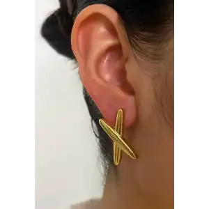 Altın Renk X Figürlü Çelik Küpe (Çift)