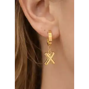 Altın Renk X Harf Çelik Küpe (Çift)