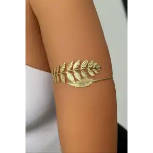 Altın Renk Yaprak Desenli Tasarım Bileklik Kol Aksesuarı