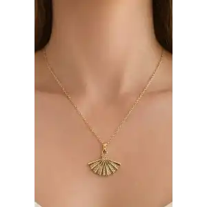 Altın Renk Yelpaze Figürlü Çelik Kolye