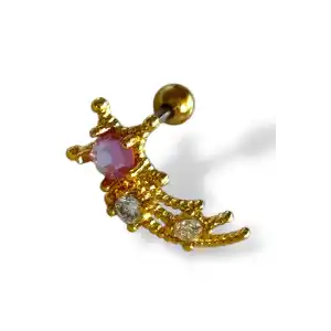 Altın Renk Yıldız Detaylı Çelik Tragus/Kıkırdak Küpe/Piercing (Tek)