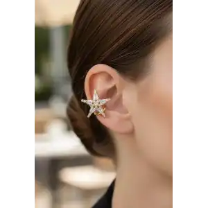 Altın Renk Yıldız Figürlü 14K Altın Kaplama TX Ear Cuff (Tek)