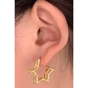 Altın Renk Yıldız Figürlü Çelik Küpe (Çift)