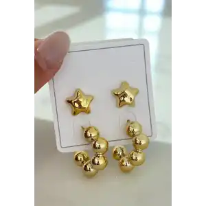 Altın Renk Yıldız Figürlü Küpe Set