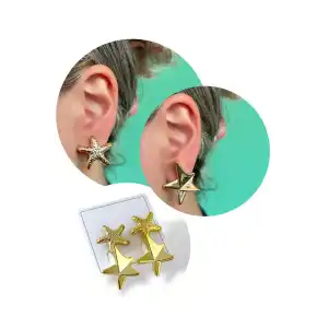 Altın Renk Yıldız Figürlü Küpe Set