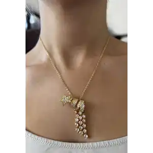 Altın Renk Yıldız Figürlü Taş Detaylı 14K Altın Kaplama TX Kolye
