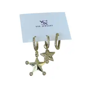 Altın Renk Yıldız Figürlü Taş Detaylı 6lı YSX Küpe Set