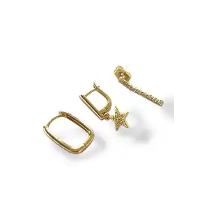 Altın Renk Yıldız Figürlü Taş Detaylı  VİP 3lü YSX Küpe Set