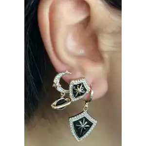 Altın Renk Yıldız Figürlü VİP 3lü YSX Küpe Set