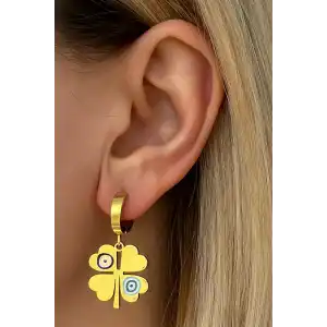 Altın Renk Yonca Figürlü Çelik Küpe (Çift)