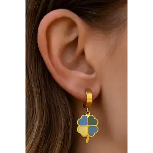 Altın Renk Yonca Figürlü Çelik Küpe (Çift)