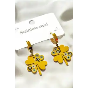 Altın Renk Yonca Figürlü Çelik Küpe (Çift)