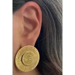 Altın Renk Yuvarlak Çelik Küpe (Çift)