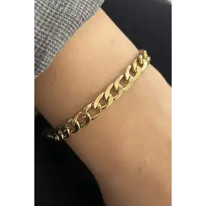 Altın Renk Zincir Çelik Bileklik (Unisex)