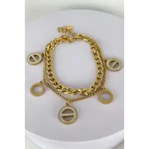 Altın Renk Zincir Detaylı Çelik Bileklik