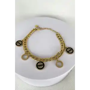 Altın Renk Zincir Detaylı Çelik Bileklik