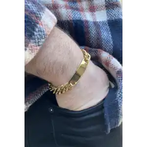 Altın Renk Zincir Detaylı Çelik Bileklik (Unisex)