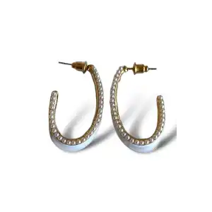 Altın Ve Beyaz Renk İnci Detaylı Küpe (Çift)