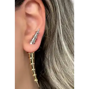 Altın Ve Gümüş Renk 14K Altın Kaplama TX Küpe (Çift)