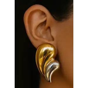 Altın Ve Gümüş Renk Çelik Küpe (Çift)