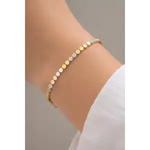 Altın ve Gümüş Renk Ezme Detaylı Çelik Xupıng VİP Kelepçe Bileklik