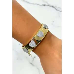 Altın Ve Gümüş Renk Kalp Figürlü Kelepçe Bileklik