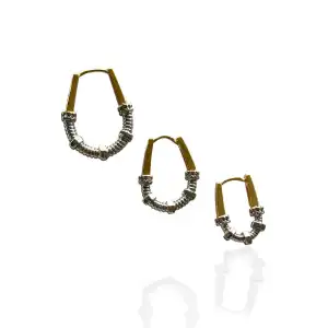 Altın Ve Gümüş Renk Taş Detaylı 3lü YSX Küpe Set