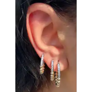 Altın Ve Gümüş Renk Taş Detaylı 3lü YSX Küpe Set