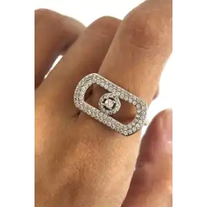 Altın Ve Gümüş Renk Taş Detaylı  Ayarlanabilir YSX Yüzük