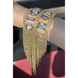 Altın Ve Gümüş Renk Taş Detaylı Tasarım Bileklik