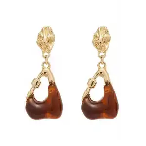 Altın Ve Kahve Renk Taş Detaylı Küpe (Çift)