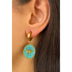 Altın Ve Mavi Renk Kuş Figürlü Çelik Küpe (Çift)